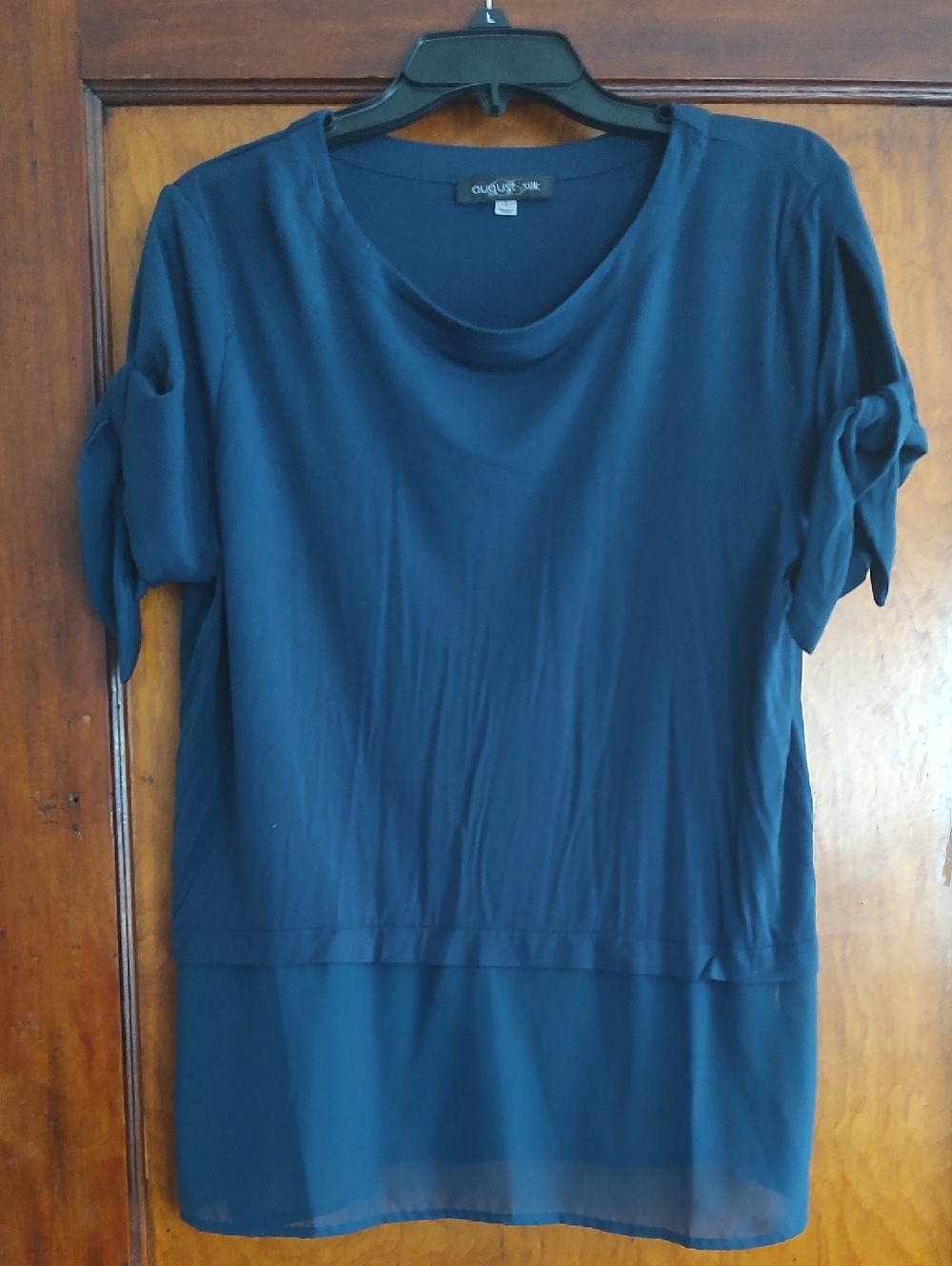 august silk Navy Short-Sleeve Layered Tunic with Tie Sleeves
